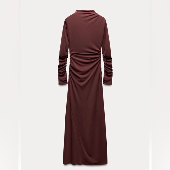 Zara Chocolate Draped Long-Sleeve Maxi Dress - Picture 3 of 5